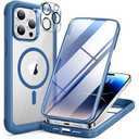 iPhone 16 Pro MAXCase 6.1 inch, (Compatible with MagSafe) Upgrade Full-Body Clear Phone Bumper Case with Built-in 9H Tempered Glass Screen Protector, Magnetic Capri Blue