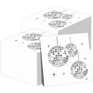 100 Pack 70s Disco Party Napkins Party Supplies Decorations Disco Ball Paper Stylish Disposable Napkins for 80s 90s Engagement Birthday Baby Shower Hip Hop Boogie Dance Favors, Silver 