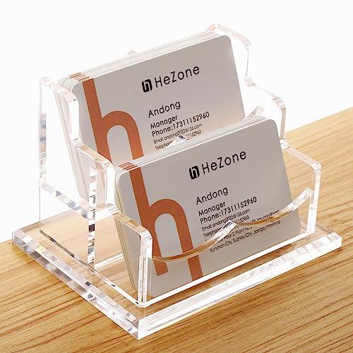 Business Card Holder for Desk 2 Tier 2 Slots, Clear Acrylic Business Card Display Stand for Women and Men, Organize 100 Cards-1 Pack