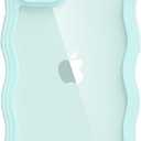 oakxco for iPhone 12 Pro Max Case Wavy Clear, Slim Thin Transparent Acrylic Hard Shell Plastic & Soft Silicone Wave Frame Bumper, Girly Cute Y2k Curly Phone Case for Women Girls Aesthetic, Mint Green