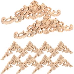 10 Pcs Wood Appliques and Onlays for Furniture, Decorative Carved Wooden Appliques DIY Onlay for Bed Door Cabinet Wardrobe Small and Large Sizes