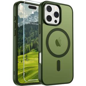 SUPFINE Magnetic for iPhone 16 Pro Max Case (Compatible with MagSafe) (Military Grade Drop Protection) Slim Translucent Matte Shockproof with Anti-Fingerprint Phone Case, Cangling Green
