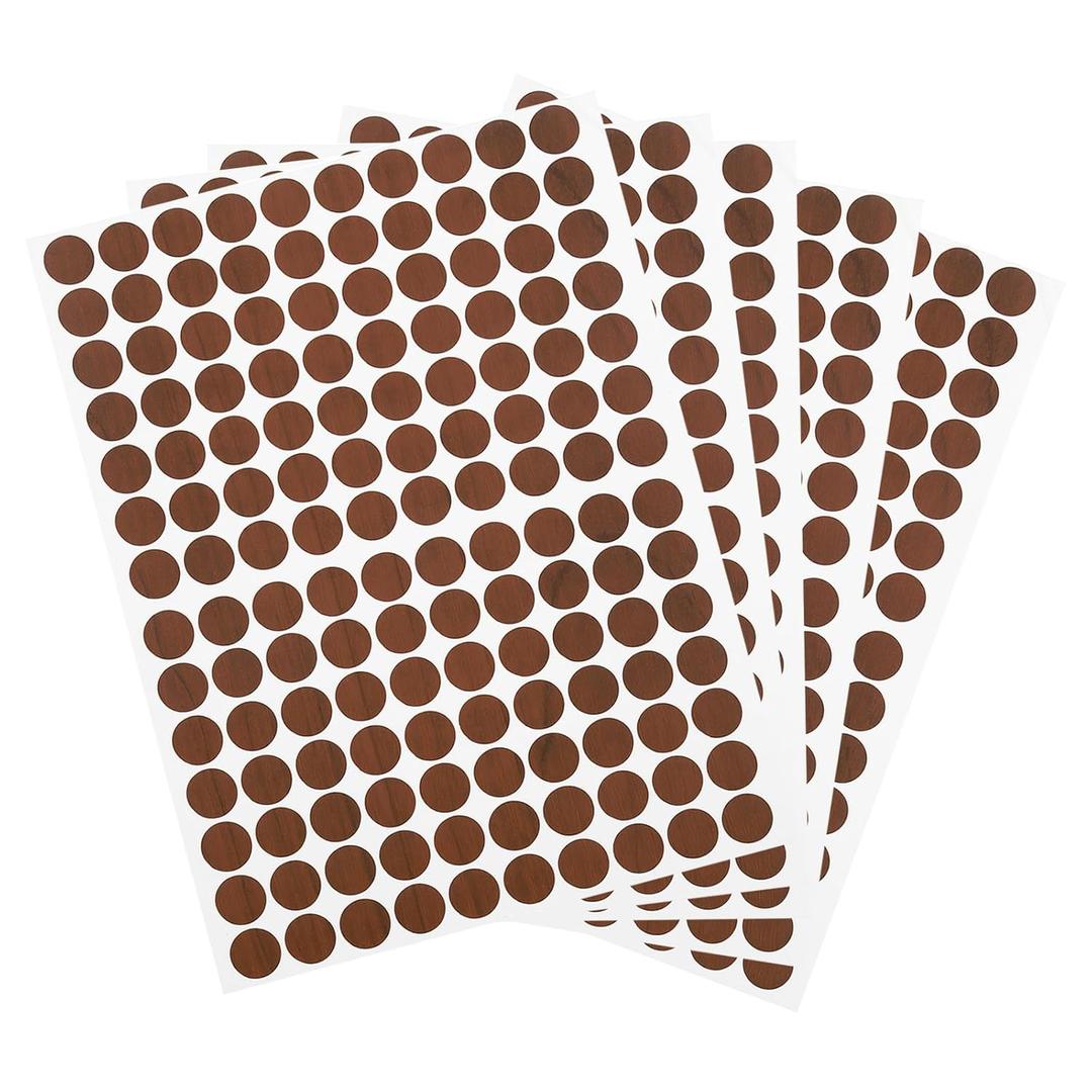 uxcell 5 Sheets/700Pcs Screw Hole Stickers, 12mm/0.47inch PVC Self-Adhesive Screw Cover Sticker Dustproof Round Screw Covers Caps for Wooden Furniture Cabinet Shelve, Brown