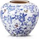 Mimorou Blue and White Vases Ceramic Vintage Chinoiserie Floral 6.69" H Terracotta Round Rustic Pottery Large Crackle Finish Vase for Centerpieces Home Farmhouse Modern Decor Living Room Decoration