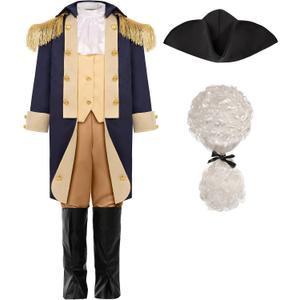 SIZGAROOT George Washington Costume for Boys Kids Colonial Alexander Hamilton Costume (Beige), L