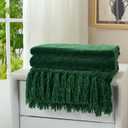 Chenille Throw Blanket for Couch with Tassels,60"X80" Soft Cozy Lightweight Knitted Boho Decorative Blankets for Bed and Sofa,Dark Green