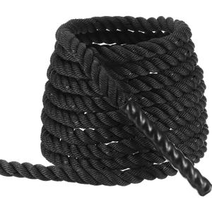 MECCANIXITY Battle Rope 10ft x 1 Inch Polyester Workout Rope Heavy Fitness Exercise Rope for Strength Training Home Gym Muscle Building, Black