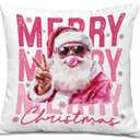 Foritho Pink Merry Christmas Santa Pillow Covers 18x18, Pink Christmas Decor, Trendy Retro Xmas Santa Winter Holiday Decorative Throw Pillow Covers for Home Living Room Bedroom