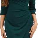 Womens Midi Pencil Dress Bodycon V Neck Ruched Design Long Sleeve Cocktail Party Night Out Dinner Dresses (Green, S)