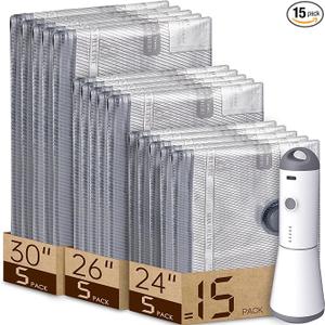 Vacbird Vacuum Bags for Travel with Rechargeable air Pump, 15 Pack Carryon Size Compression Packing Bags for Luggage and Suitcase, Space Saver for Clothes and Clothing Travel