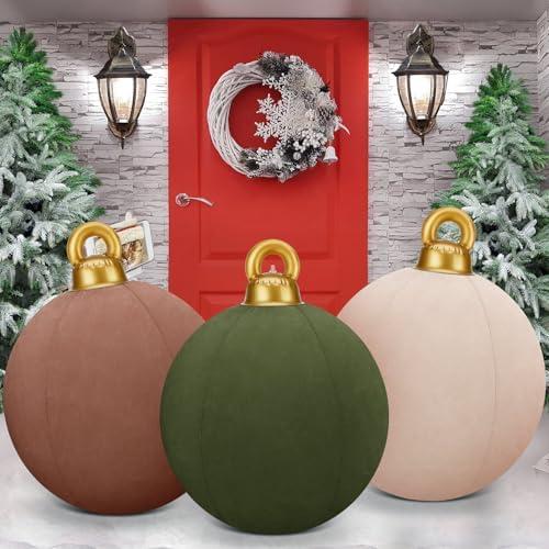 Jetec 4 Pcs 32 Inch Giant Velvet Christmas Inflatable Balls Ornament Flocked Xmas PVC Inflatable Flocked Ball Ornaments for Christmas Holiday Outdoor Blow up Yard Decor