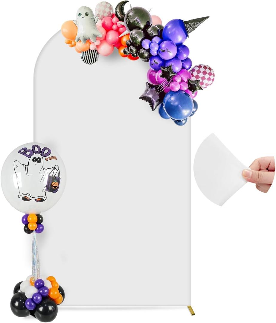 7.2FT Arch Backdrop Cover, Wedding Arch Cover Spandex Fitted Stretchy Background Stand, 2-Sided White Backdrop for Birthday Party Decorations Ceremony Baby Shower Banquet Christmas