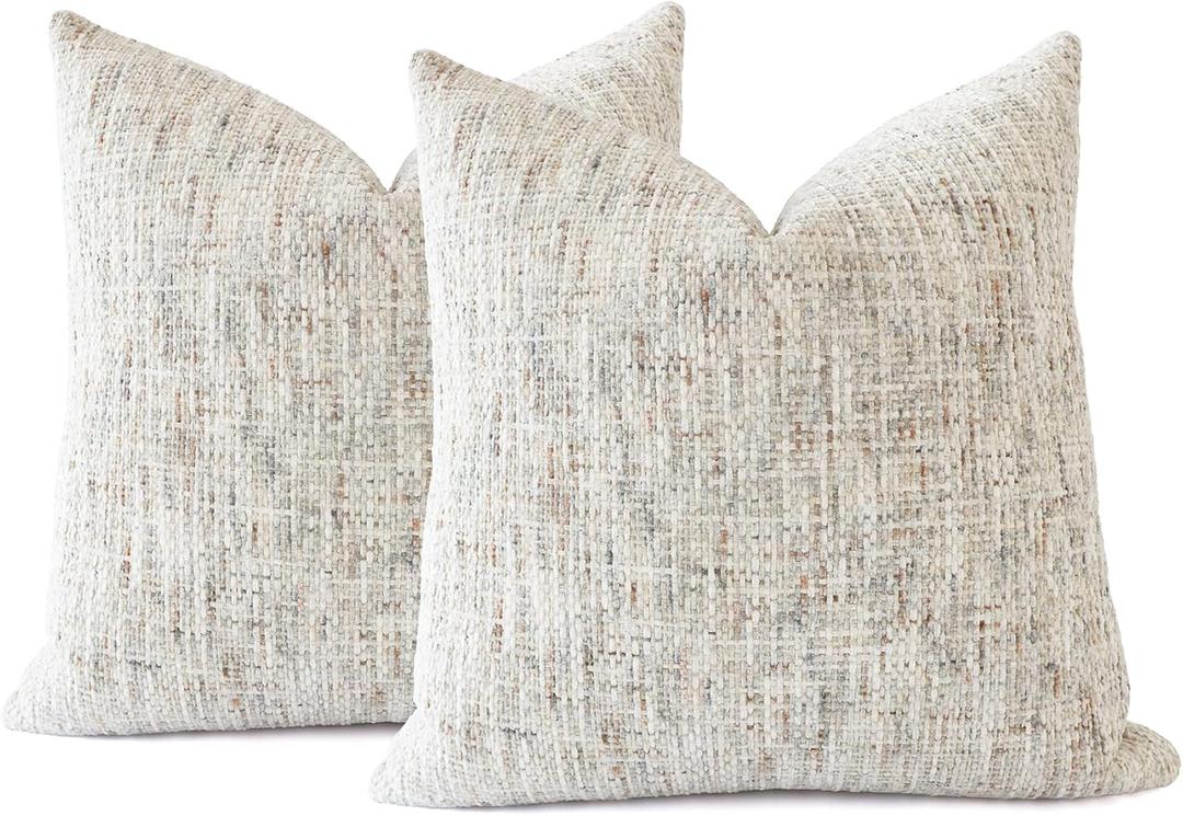 Textured Neutral Throw Pillow Covers 18x18 Inch Set of 2 Soft Woven Chenille Accent Boho Farmhouse Decorative Couch Pillow Covers for Modern Home Decor Bed Sofa Living Room