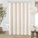 DUKIYO Extra Long Linen 84 Inch Shower Curtain Neutral Modern Bath Drapes Set 84 Inch Long with Hooks XLong Tall Farmhouse Boho Shower Curtains for Bathroom, Cream Ivory Birch, 72x84 Drapes
