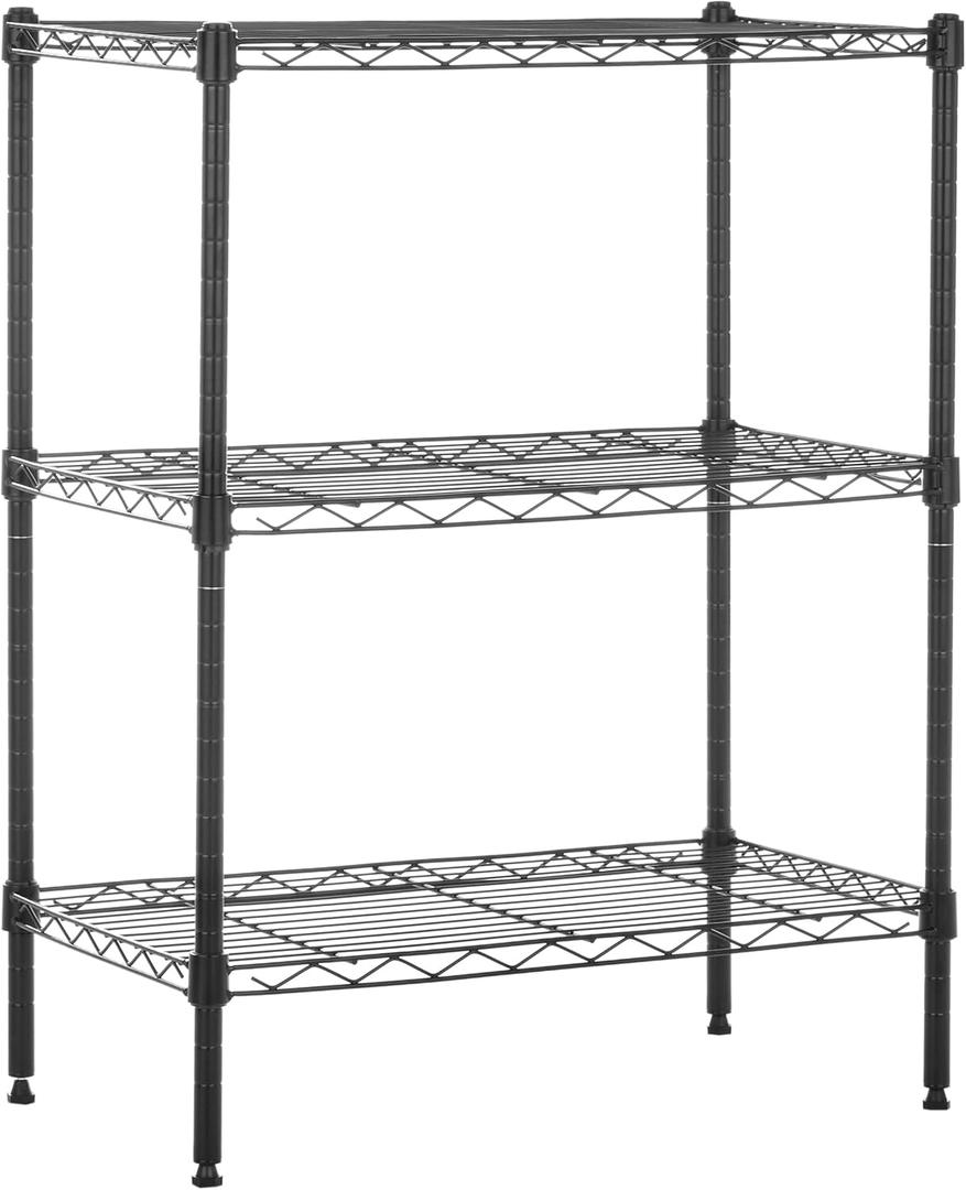 Amazon Basics 3-Shelf Adjustable Heavy Duty Steel Wire Rack Storage Shelving Organizer for Kitchen, Garage, 23.2" L x 13.4" W x 30" H, Black (3-Shelf, Black)