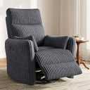 LINSY 360 Swivel Recliner Chair, Nursery Glider Rocking Chair with 2 Pillows, Corduroy Nursing Chair Comfy High Back Adult Rocker Recliner for Small Spaces, Nursery Bedroom Living Room (Gray)