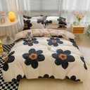 Houseri Black Sunflower Comforter Set King Beige White 3D Floral Bedding King Size Comforters Sets for Women Girls Elegant Beige and Brown Plaid Comforter King Vintage Grand Flowers Bed Quilts King