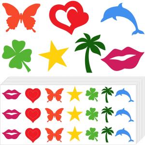 Chinco Store 210 Pieces Tanning Sunbathing Stickers Perforated Body Stickers for Self Adhesive Tanning Bed Sticker Heart Lips Stickers Butterfly Dolphin Stickers, 7 Styles (Cute Style)