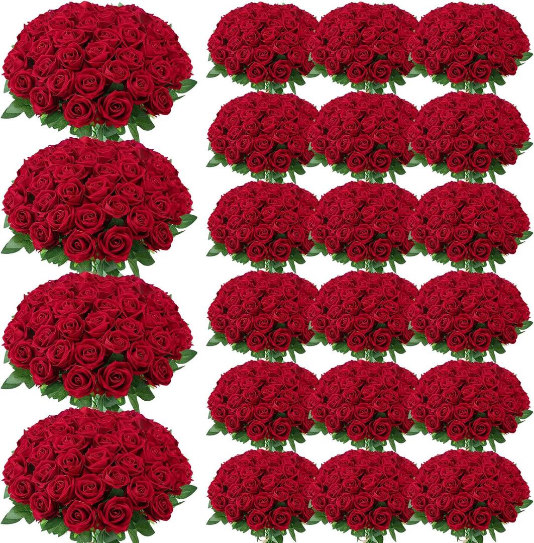 150 Pcs Roses Artificial Flowers, Silk Crimson Burgundy Artificial Flowers Petals Long Stem Roses for Wedding Bouquet Home Party Decor