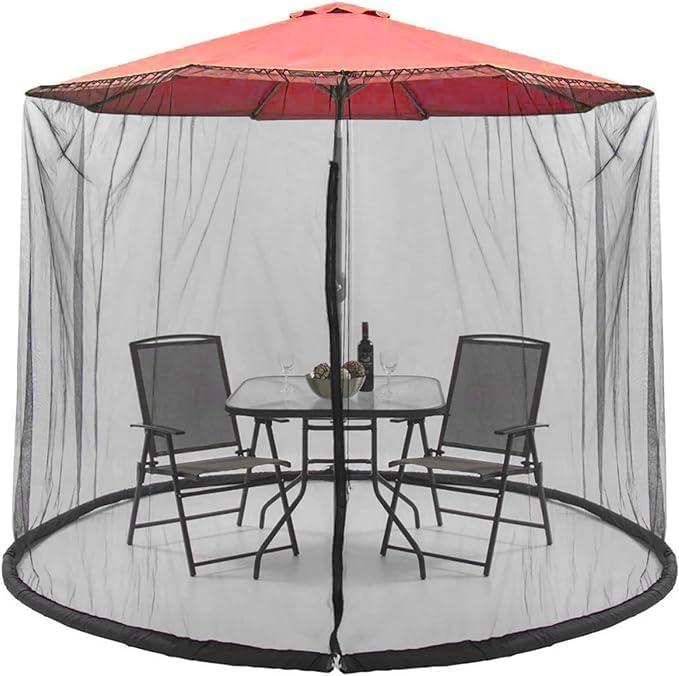 9-11 FT Umbrella Net for Outdoor Umbrella, Universal Hanging Mosquito Net for Patio,Polyester Mesh Umbrella Screen for Patio Tables with Zipper (Black)