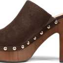 Oiamenne Womens Platform Clogs Mules Chunky High Heeled Sandals Round Toe Slip On Slides Rivet Studded Heels for Women Casual Comfy Shoes (L) SIze 9