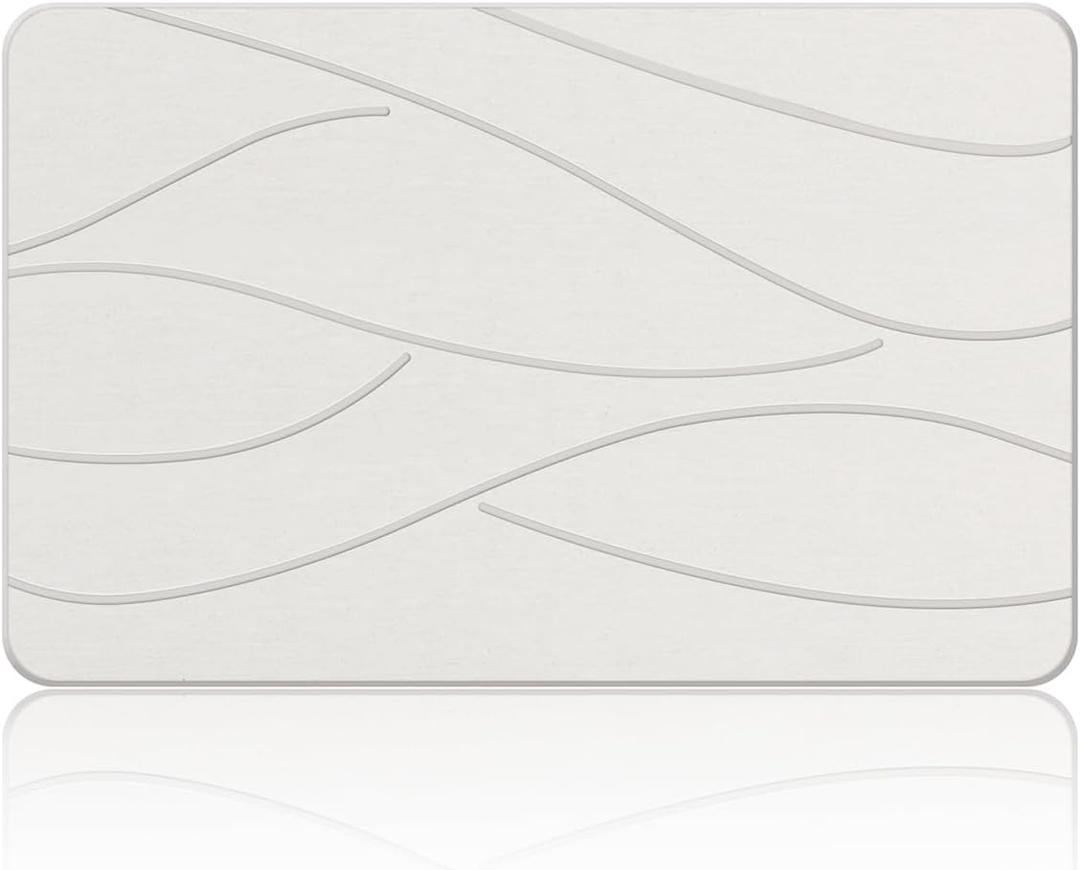 Stone Bath Mat Diatomaceous Earth Shower Mat Non-Slip Super Absorbent Diatomite Stone Bath Mats for Bathroom Floor Quick Drying Natural Easy to Clean (23.6''15.4" White)