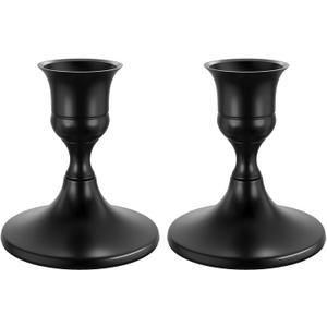 Black Taper Candle Holders Set of 2, Vintage Metal Candlestick Holders for Dinner Room Table Centerpiece or Mantel Wedding Party Decor
