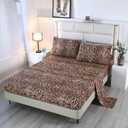 SDY 4 Pieces Leopard Bedding Sheets Queen Size Leopard Print Sheet Set Included 1 Fitted Sheet with 14'' Deep Pocket + 1 Top Flat Sheet + 2 Pillowcases for Adult
