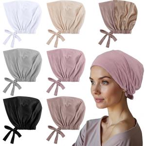 Cuffbow 6 Pcs Satin Lined Hijab Undercap for Women Muslim Turban Hijab Hat Inner Islamic Headwear Bonnet for Hat Sleep Cap