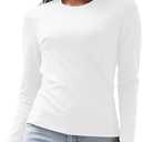 Dwnval Women's Fall Long Sleeve Crewneck T Shirt Basic Slim Fitted Knit Going Out Tops (M, White)