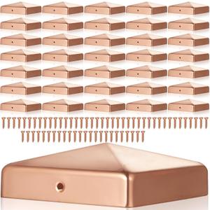Tandefio 32 Pcs 4x4'' Solid Copper Post Caps Fence Pyramid Decking Caps with Screw for Metal Wood Cedar Fence Deck Corridors Mailbox Posts End Cover