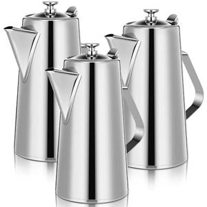 Honeydak 3 Pcs Stainless Steel Pitcher with Lid 1.5 Liter Stainless Steel Kettle Metal Cold Water Pitcher Large Capacity Tea Kettle Jug Beverage Dispenser Handle for Home Restaurant (Sliver)