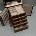 CHOSIN Black Walnut Wooden Jewelry Box, 6-Layer Lockable Wood Jewelry Organizer with Mirror, Side Doors & Brass Handle, Classical Design for Rings, Necklaces, Earrings, Watches, Christmas Gift Idea