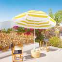 Outdoor Striped Patio Umbrella Yellow Holiday Beach Umbrellas for Sand UV Protection Boho Fringe Umbrella Beach with Tilt Market Umbrella 5.9ft Portable Pool Umbrella Waterproof for Garden Deck