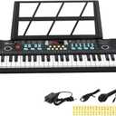 Kids Keyboard 61 Keys, Beginner Electronic Piano with One-Key Teaching 100 Tones & Rhythms, Portable Music Keyboard for Children with Microphone, Music Stand [Black, Compact]