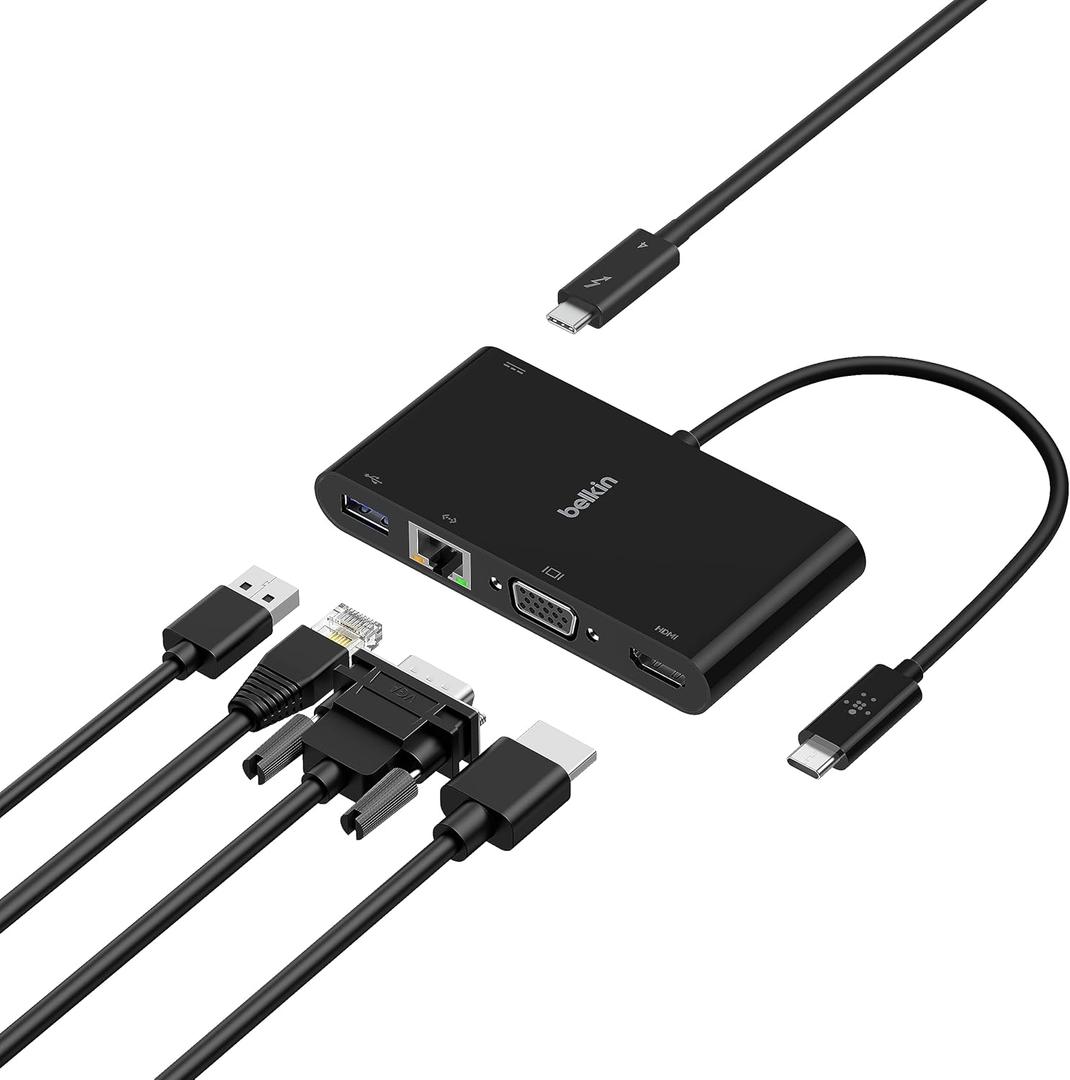 Belkin Multimedia Adapter with USBC Passthrough Power  HDMI, USBA & USBC Ports, 4K Video, Compact Laptop Hub for MacBook, Chromebook, Windows, Travel & Home Office