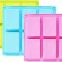 TDHDIKE 3 Pack Silicone Soap Molds(Blue & Pink & Green), 6 Cavities Silicone Baking Mold DIY Handmade Soap Making, Muffin, Loaf, Brownie, Cornbread and More