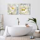 SEVEN WALL ARTS Peony Flower Canvas Wall Art Peonies Floral Pictures Set Abstract White and Yellow Blossom Paintings for Bedroom Living Room Home Office Decor 24"x24"x2pcs