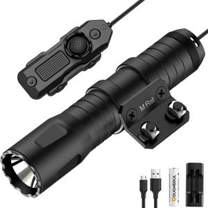 TOUGHSOUL M-Rail Picatinny Tactical Flashlight 1250 Lumens, Rechargeable Flashlight with Remote Pressure Switch LED Light with Rechargeable Batteries and Charger Included (M-Rail Mounted)