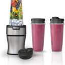 Ninja Nutri-Plus Personal Blender | Compact Push to Blend | Make Frozen Drinks, Smoothies, Sauces & More | With (3) 20 oz. To-Go Cups, (2) Spout-Lids & (1) Storage-Lid | 900 Peak Watt | Silver | BN301