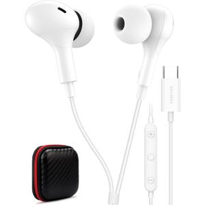 USB C Headphone for Samsung S26 S25 FE S24 A16 A17 Wired Earbuds Magnetic in-Ear Type C Earphone with Microphone Volume Control Bass Stereo Noise Canceling for iPhone 17 Pro Max 16 16e 15 Pixel 10a 9a (White)