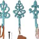 Comfify Shabby Chic Decorative Wall Hooks - Set of 3 - Cast Iron French Country Wall Decor - Farmhouse Hangers for Coats, Purses and More - Blue