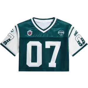 RoseSeek Girl's Jersey Shirts Number Graphic Tees Half Sleeve Hip Hop Y2k Crop Tops Football Jersey Mix Green 11Y