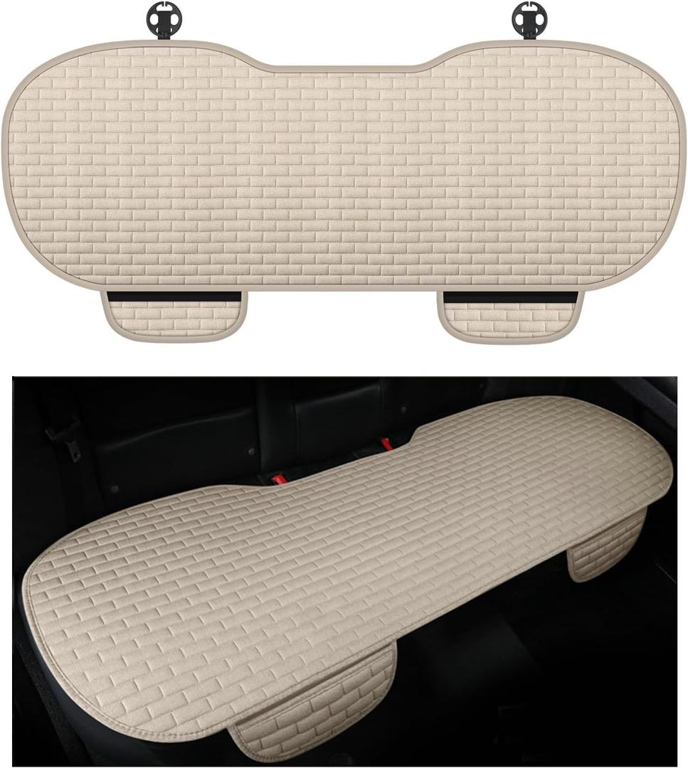 Car Back Seat Cover, Non-Slip & Breathable Bench Seat Cover with Side Pockets for Car Storage & Protecting Interiors, Universal All-Season Seats Back Protector for Most Cars (Rear Seat Cover/ Biege)