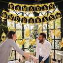18 Pcs Eid Mubarak Banner, Ramadan Kareem Banner with Eid Mubarak Hanging Swirls Streamer Bunting, Ramadan Kareem Banner for Ramadan Decorations, Muslim Eid Mubarak Festival Garland Banner