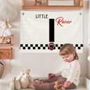 2 x Toddler Boy Room Wall Decor,Name Sign Banner for Personalized Baby Boy Christmas Gifts,Little Racer Canvas Banner for Nursery Toddler Little Boy Bedroom Playroom,Initial I Gift,20x30 in