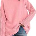 PRETTYGARDEN Casual Long Sleeve Oversized Sweaters for Women 2026 Loose Mock Neck Pullover Sweater Ribbed Knit Fall Clothes (Small, Beige)