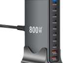 800W GaN3 10-Port USB-C Charging Station - Fast Charger for Laptops, Tablets, Smartphones, and More (Black)
