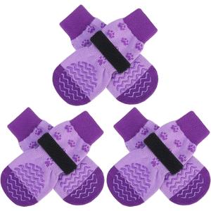 EXPAWLORER 6Pcs Anti Slip Dog Socks to Prevent Licking Paws, Dog Shoes for Hot Pavement, Double Sides Dog Boots & Paw Protectors Booties for Hardwood Floors with Grippers Small Medium Large Senior Dog (X-Small, Purple)