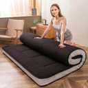 MAXYOYO Futon Mattress, Padded Japanese Floor Mattress Quilted Mattress Topper, Extra Thick Folding Sleeping Pad Breathable Floor Lounger Guest Couch for Camping, Black, Twin